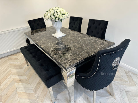 Black Louis Dining Table With Black Majestic Chairs & Bench