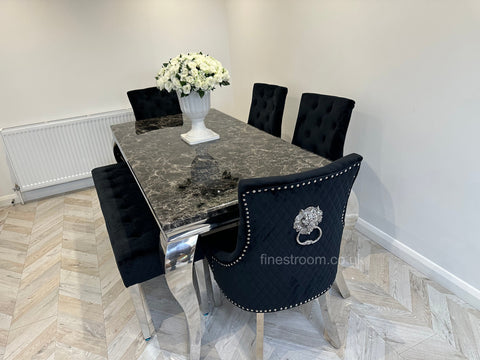 Black Louis Dining Table With Black Majestic Chairs & Bench