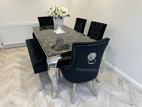 Black Louis Dining Table With Black Majestic Chairs & Bench