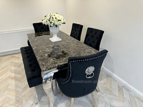 Black Louis Dining Table With Black Majestic Chairs & Bench