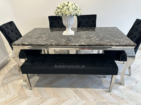 Black Louis Dining Table With Black Majestic Chairs & Bench