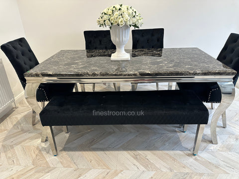 Black Louis Dining Table With Black Majestic Chairs & Bench