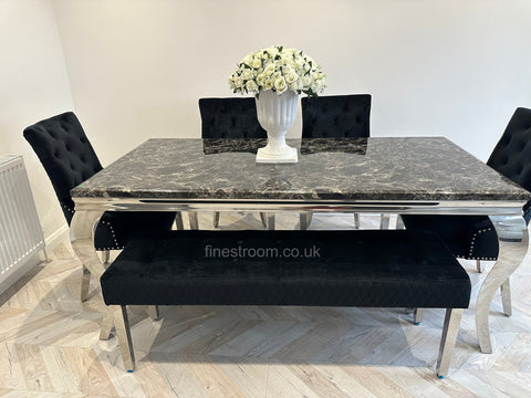 Black Louis Dining Table With Black Majestic Chairs & Bench