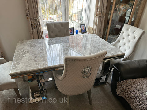 Grey Ariana Dining Table With Silver Majestic Chairs