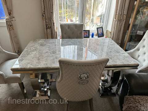 Grey Ariana Dining Table With Silver Majestic Chairs
