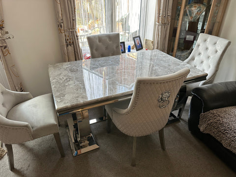 Grey Ariana Dining Table With Silver Majestic Chairs