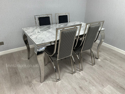 Grey Louis Dining Table With Windsor Chairs