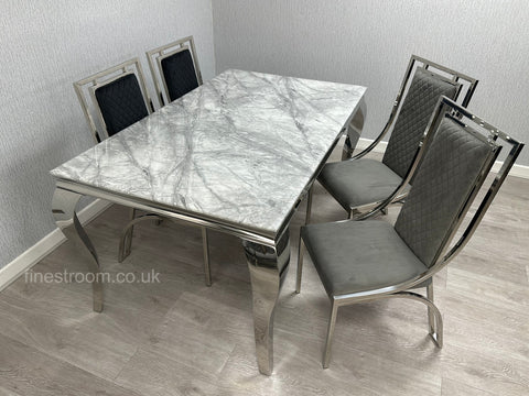 Grey Louis Dining Table With Windsor Chairs