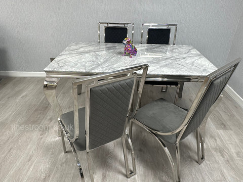 Grey Louis Dining Table With Windsor Chairs