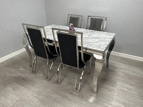 Grey Louis Dining Table With Windsor Chairs