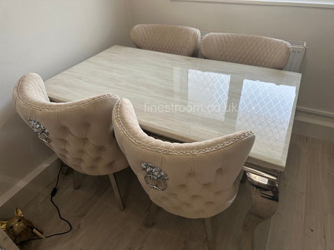 Cream Louis Chrome Dining Table with Mink Valentino Chairs