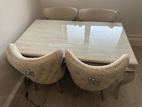 Cream Louis Chrome Dining Table with Mink Valentino Chairs