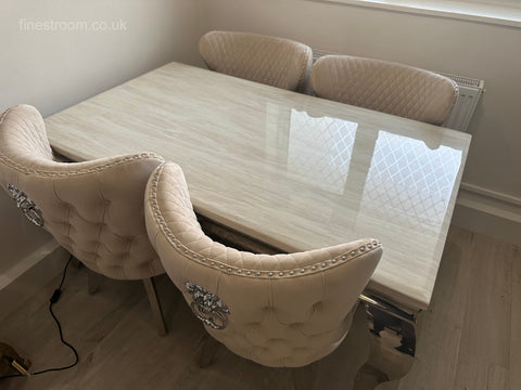 Cream Louis Chrome Dining Table with Mink Valentino Chairs