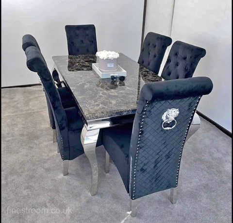 Black Louis Dining Table With Black Sofia Chairs