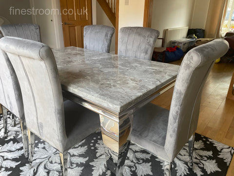Grey Louis Dining Table With Light Grey Nicole Chairs