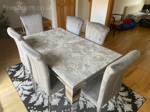 Grey Louis Dining Table With Light Grey Nicole Chairs