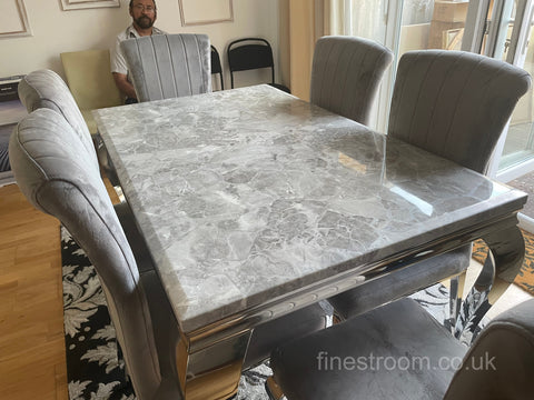 Grey Louis Dining Table With Light Grey Nicole Chairs