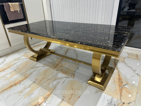 Black Gold Ariana Dining Table With Black Gold Sqaure Knocker Sofia Chairs