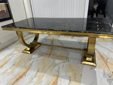 Black Gold Ariana Dining Table With Black Gold Sqaure Knocker Sofia Chairs