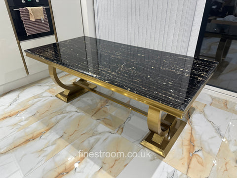 Black Gold Ariana Dining Table With Black Gold Sqaure Knocker Sofia Chairs