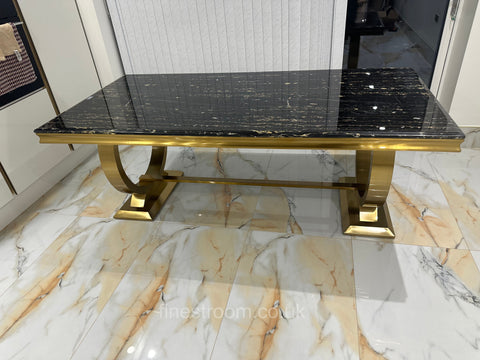 Black Gold Ariana Dining Table With Black Gold Sqaure Knocker Sofia Chairs