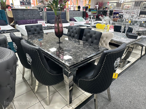 Black Louis Dining Table With Black Leather Majestic Chairs