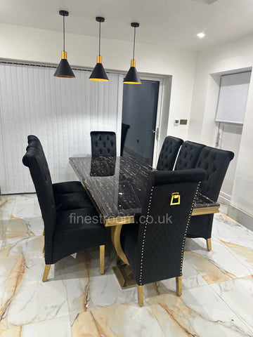 Black Gold Ariana Dining Table With Black Gold Sqaure Knocker Sofia Chairs