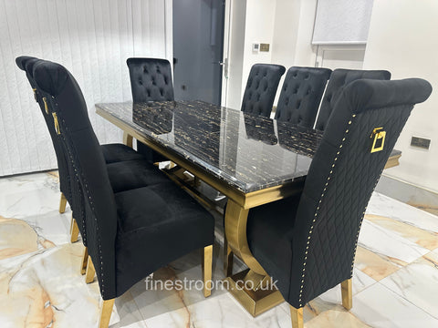 Black Gold Ariana Dining Table With Black Gold Sqaure Knocker Sofia Chairs
