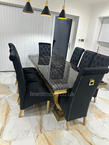 Black Gold Ariana Dining Table With Black Gold Sqaure Knocker Sofia Chairs