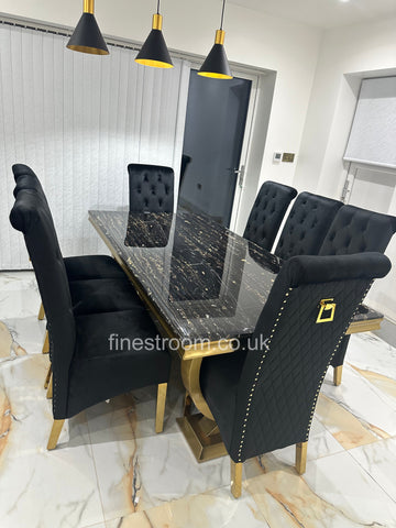 Black Gold Ariana Dining Table With Black Gold Sqaure Knocker Sofia Chairs