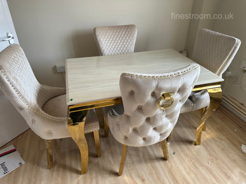 Cream Gold Louis Dining Table With Ring Knocker Victoria Chairs