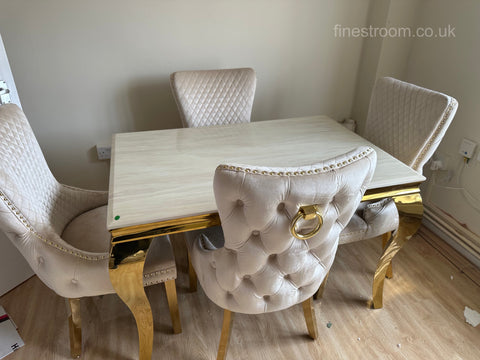 Cream Gold Louis Dining Table With Ring Knocker Victoria Chairs