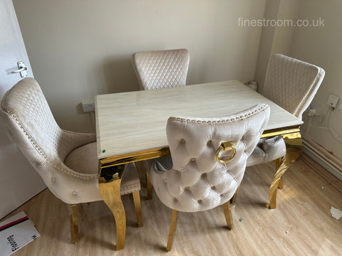 Cream Gold Louis Dining Table With Ring Knocker Victoria Chairs