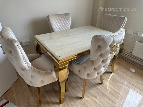 Cream Gold Louis Dining Table With Ring Knocker Victoria Chairs
