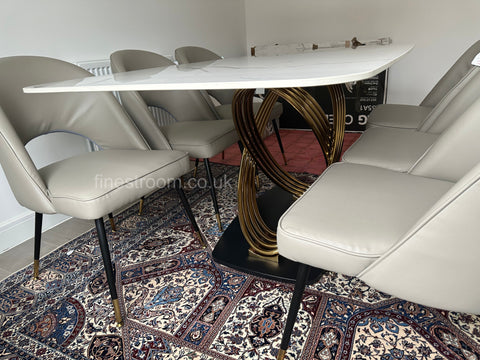 White Orion Gold Dining Table With Astra Beige Chairs