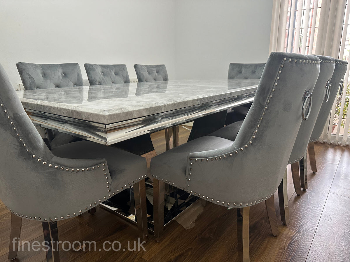 Grey Arial Dining Table With Dark Grey Valencia Chairs