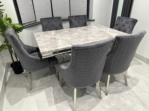 Grey Milan Table with Dark Grey Plain Back Roma Chairs