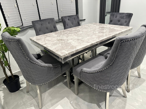 Grey Milan Table with Dark Grey Plain Back Roma Chairs