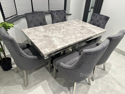Grey Milan Table with Dark Grey Plain Back Roma Chairs