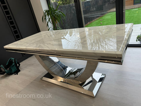 White Arial Dining Table With Dark Grey Round Knocker Majestic Chairs