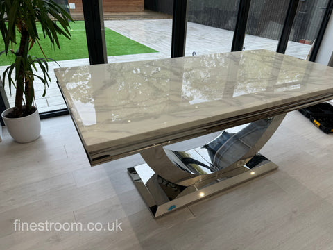 White Arial Dining Table With Dark Grey Round Knocker Majestic Chairs