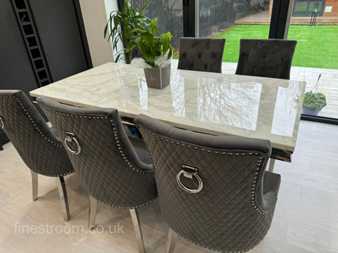 White Arial Dining Table With Dark Grey Round Knocker Majestic Chairs
