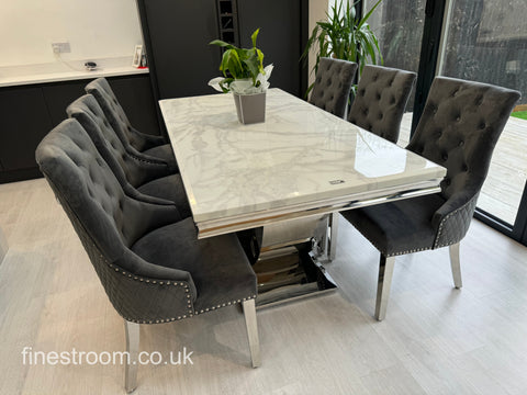 White Arial Dining Table With Dark Grey Round Knocker Majestic Chairs
