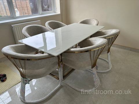 White Amelia Dining Table With Cream Prado Chairs