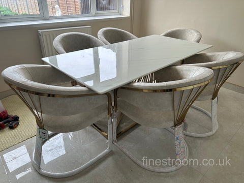 White Amelia Dining Table With Cream Prado Chairs
