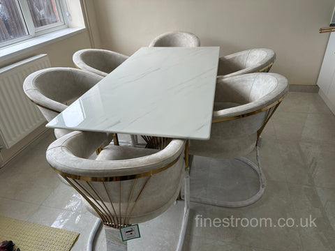 White Amelia Dining Table With Cream Prado Chairs