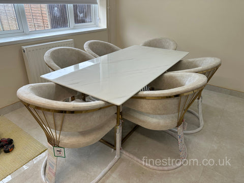 White Amelia Dining Table With Cream Prado Chairs