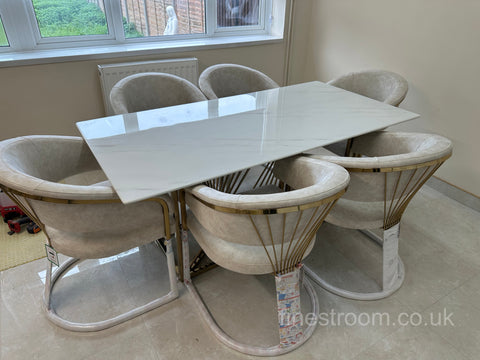 White Amelia Dining Table With Cream Prado Chairs