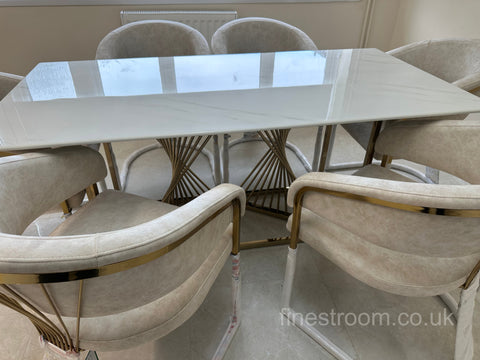 White Amelia Dining Table With Cream Prado Chairs