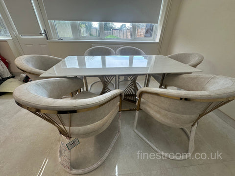 White Amelia Dining Table With Cream Prado Chairs